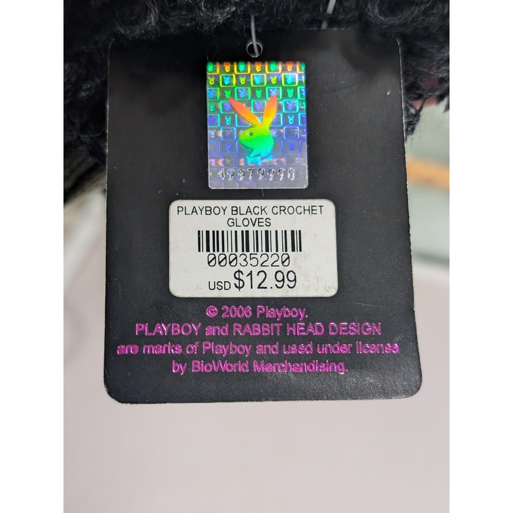 2006 PLAYBOY Logo Black Crochet Women's Gloves Size Med. Stretch Wool Blend New - Picture 7 of 8
